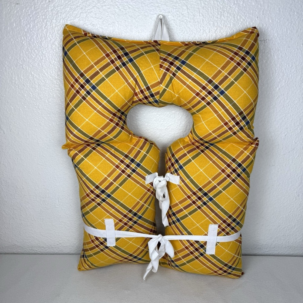 Handmade Life Jacket Wall Decor Yellow Plaid Cushion Pillow Vest Coastal Beach
